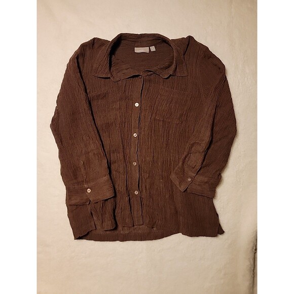 Croft And Barrow Women Shirt Size Xl Brown Button Down Vintage Roll Tab Sleeves - Picture 1 of 7